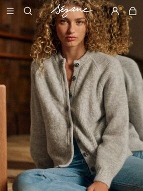 SEZANE La Maille Othello Gray Alpaca Cardigan Sweater SUPER SOFT Floral Buttons